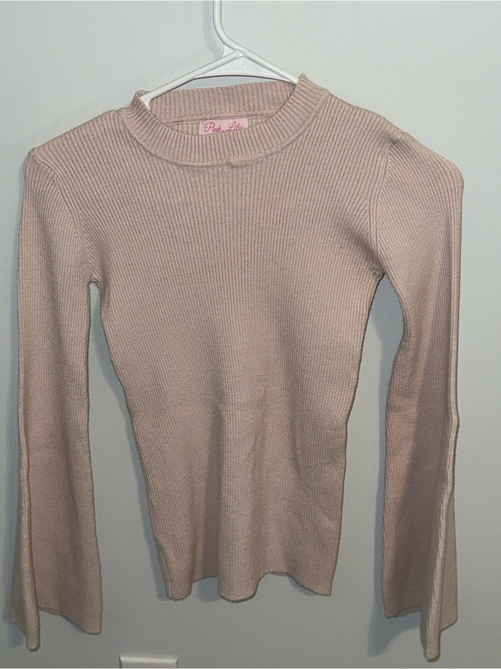 Pink Lily Blush Ribbed Long Sleeve Crew Top